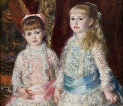 Detalhe de Rosa e Azul, as meninas Cahen D'Anvers - Renoir